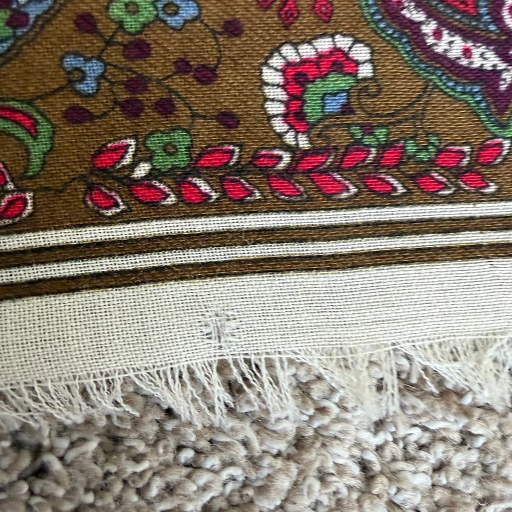 YSL Vintage Houndstooth Paisley Square Scarf Tan Cream Brown Green Red FLAWS
